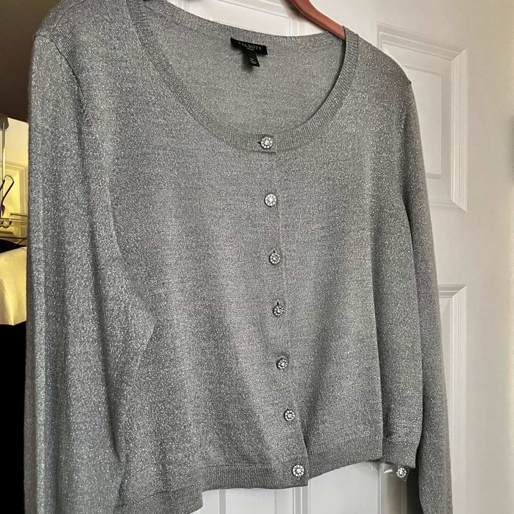 Talbots Silver Gray Metallic Cardigan Sweater - Picture 5 of 6